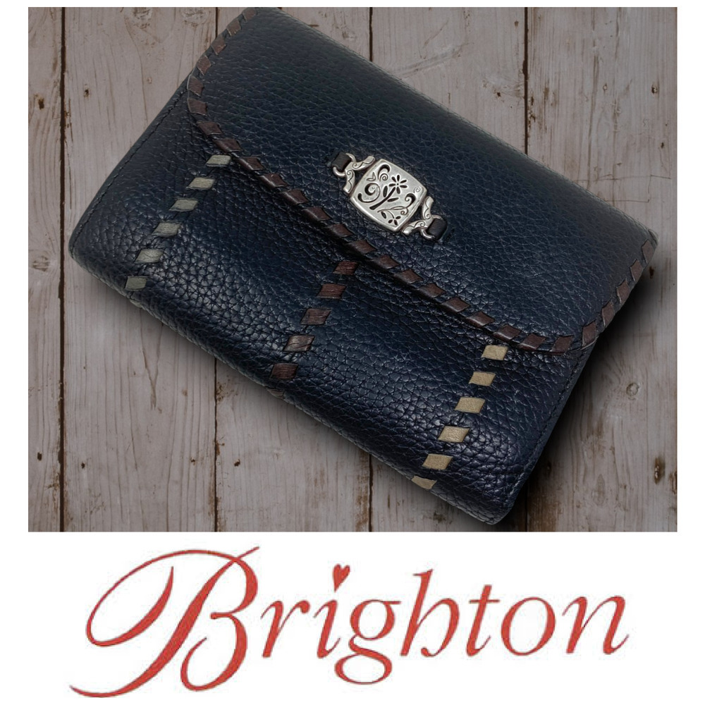 Brighton Black Pebbled Leather Whipstitch Western Trifold Wallet Organizer